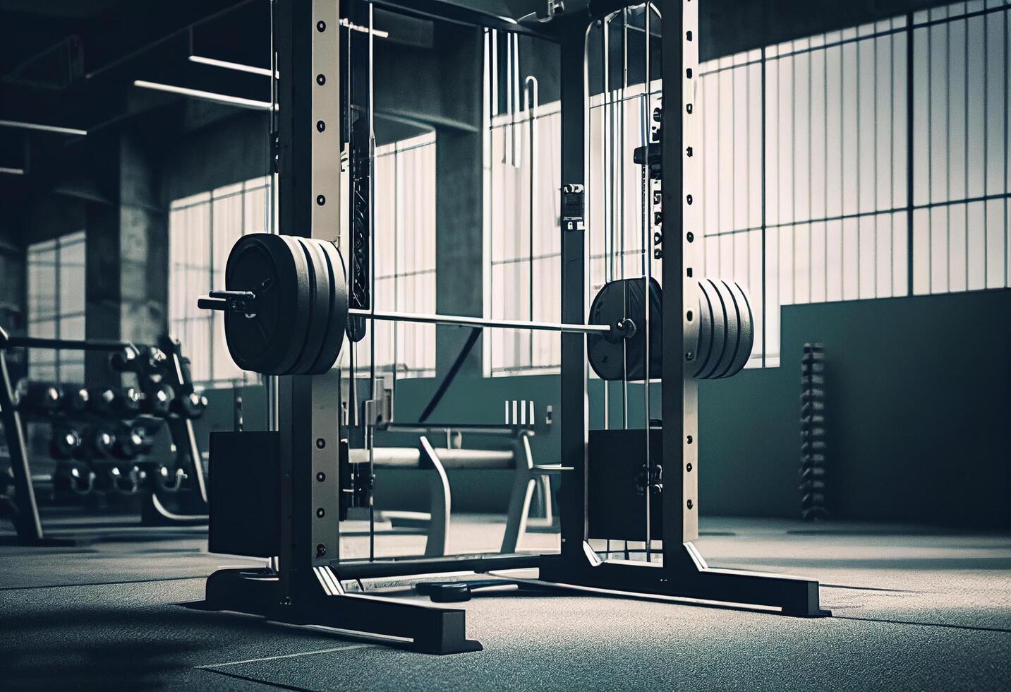 Treadmill in modern gym. Toned image. 3D Rendering photo