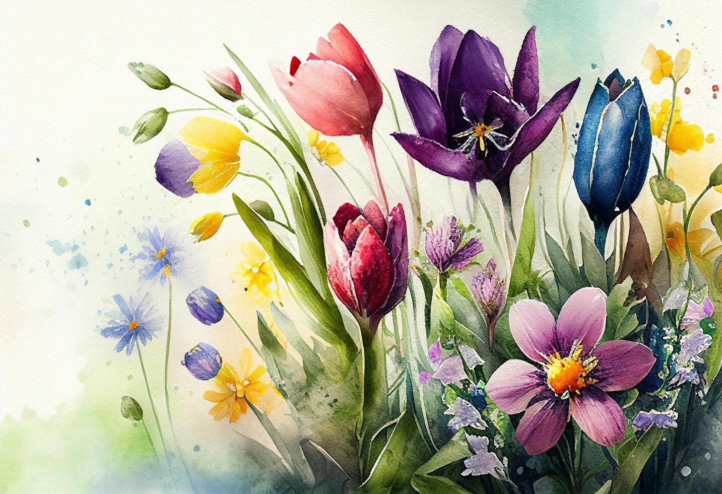 Beautiful spring flowers on a white background. Digital painting. Toned. photo