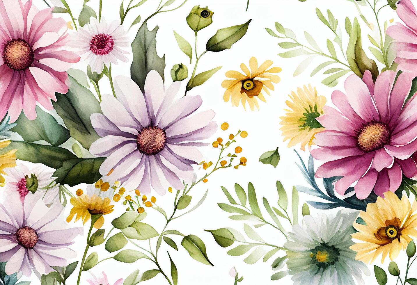 Seamless pattern with watercolor flowers. Hand-drawn illustration. photo