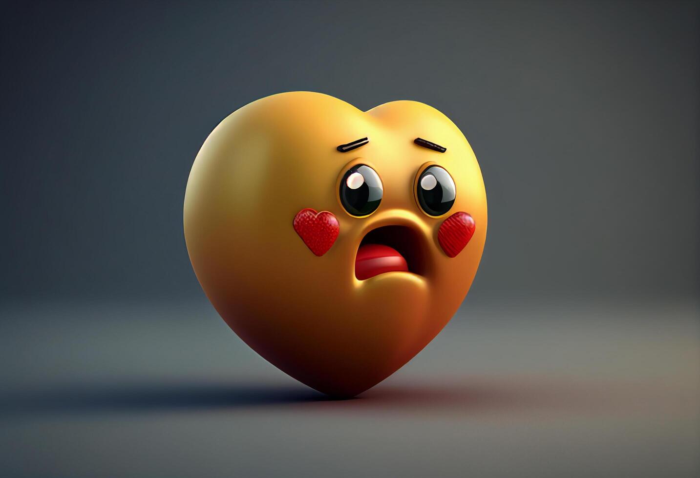 Heart character with surprised expression, 3d illustration, over gray background photo