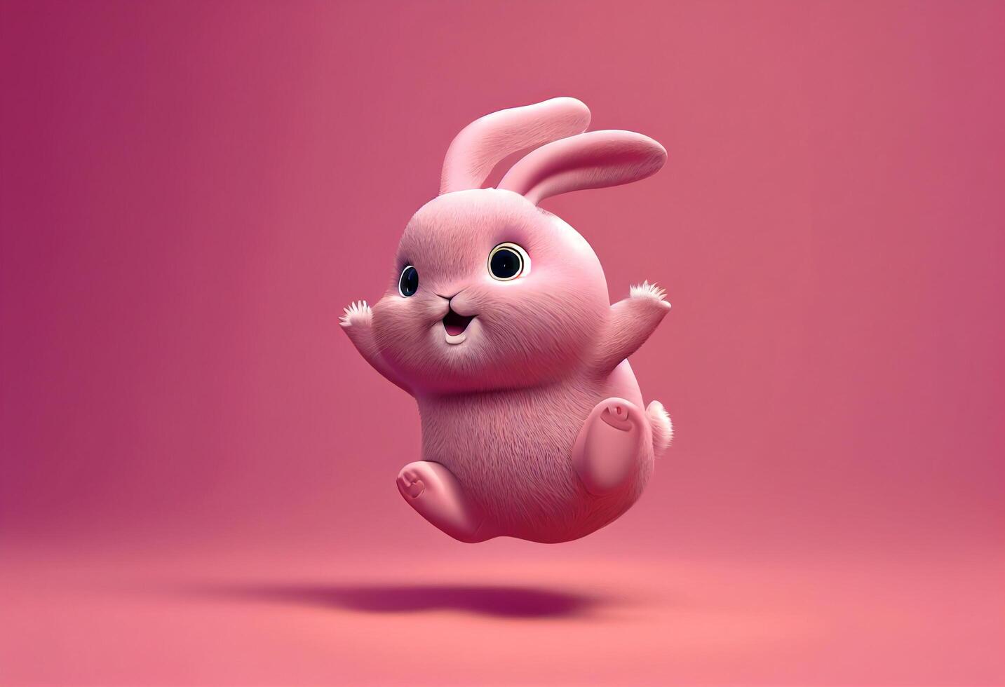 Cute pink bunny on a pink background. 3d rendering. photo