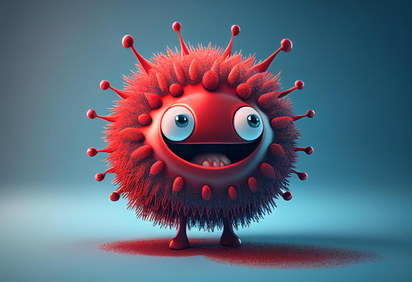 Red cartoon virus character with eyes and mouth. 3d illustration. photo