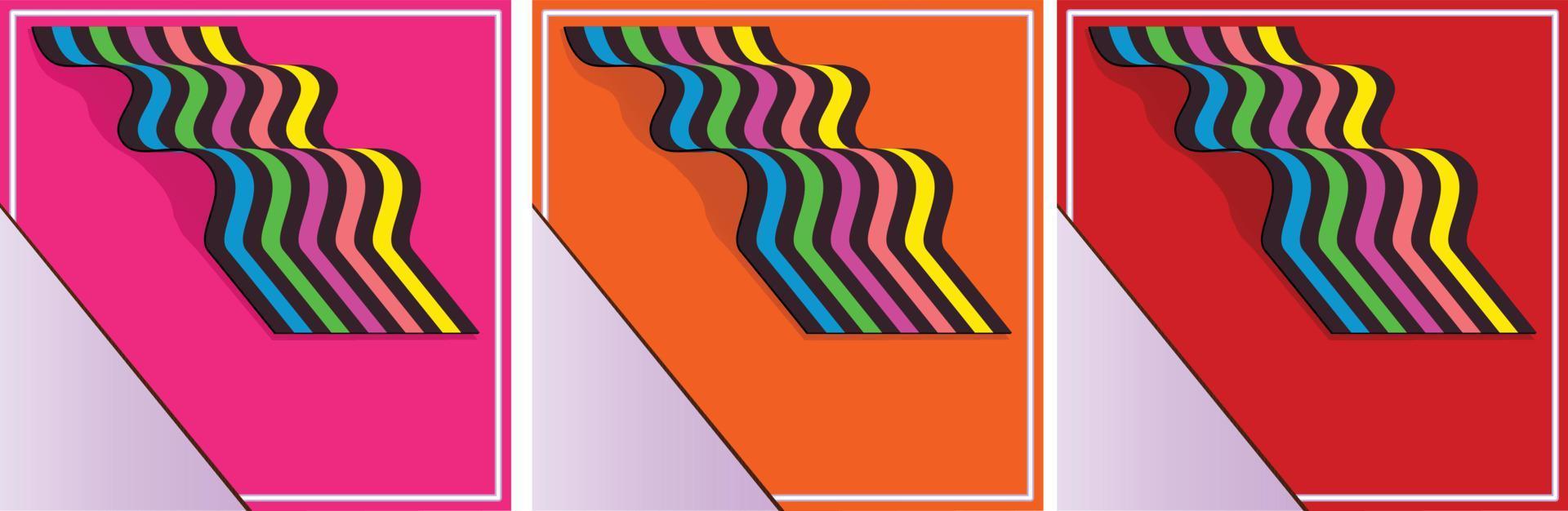 Abstract stripe wave with a neon bright color lines. Retro Backdrop geometric and bent ribbon Retro neon lights add an interesting effect for banner, poster, cover, web. Creative wave line 3d. vector