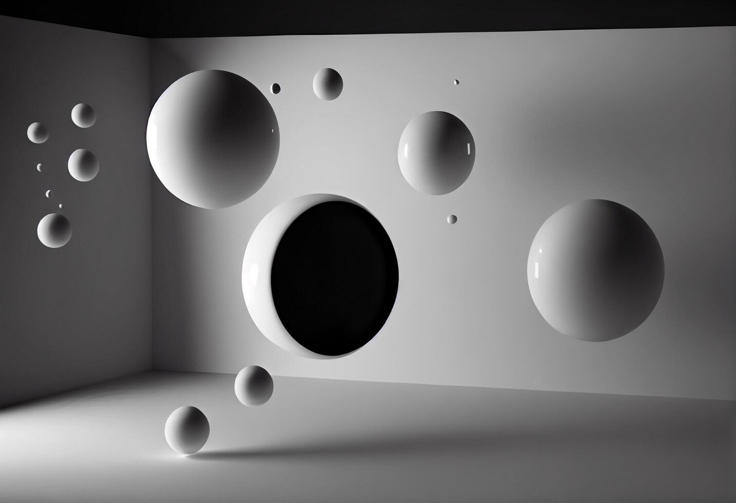 Abstract background with black and white spheres. 3d render illustration. photo