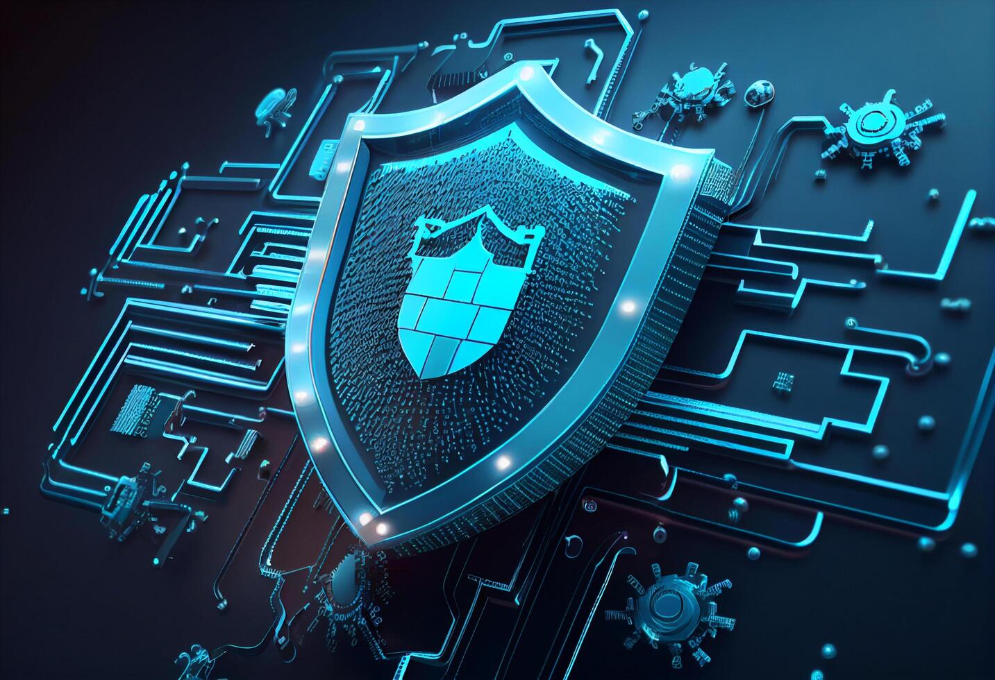 Cyber security concept with padlock on blue background. 3D rendering photo