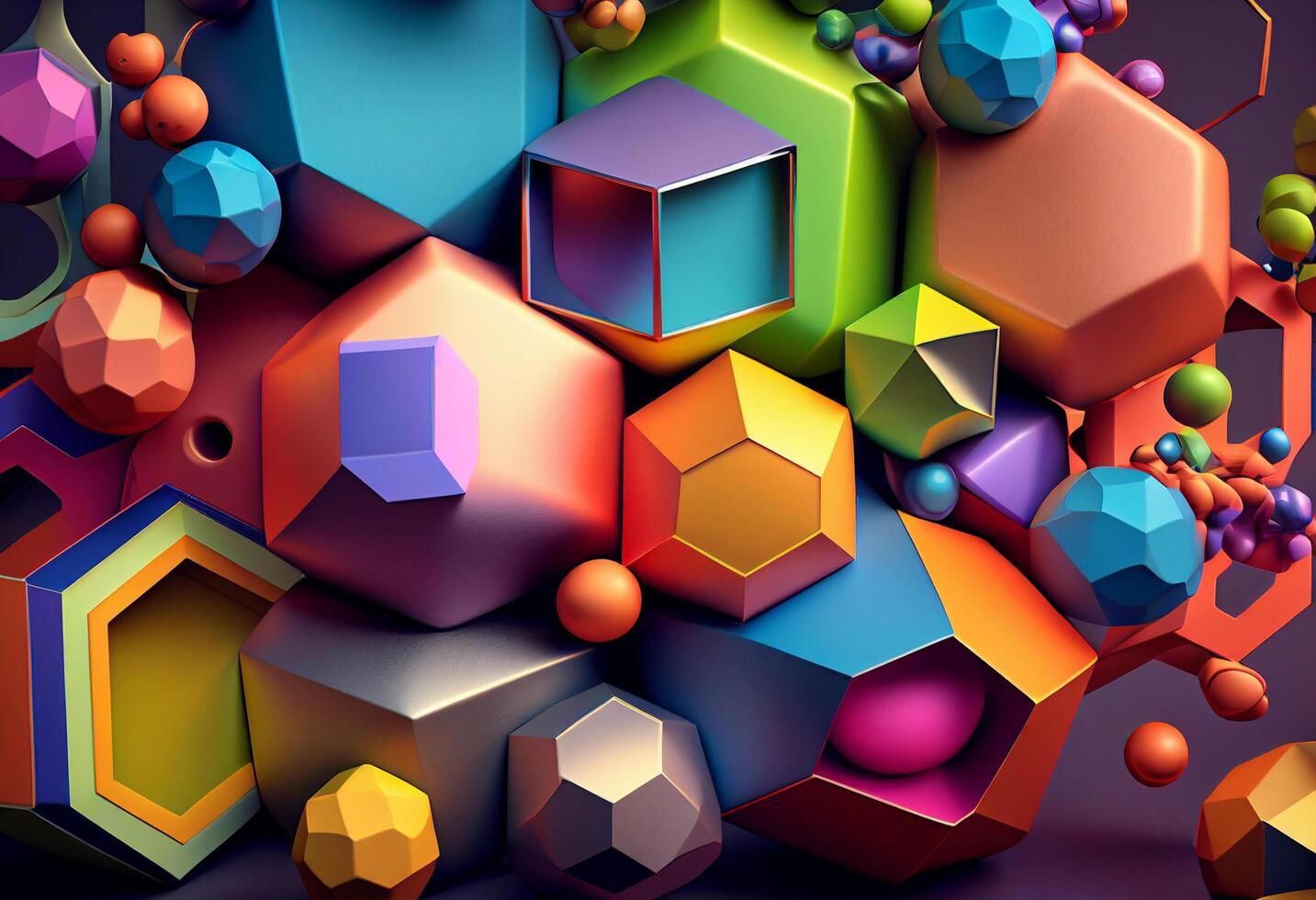 3d illustration of abstract geometric composition with polygonal shapes. photo