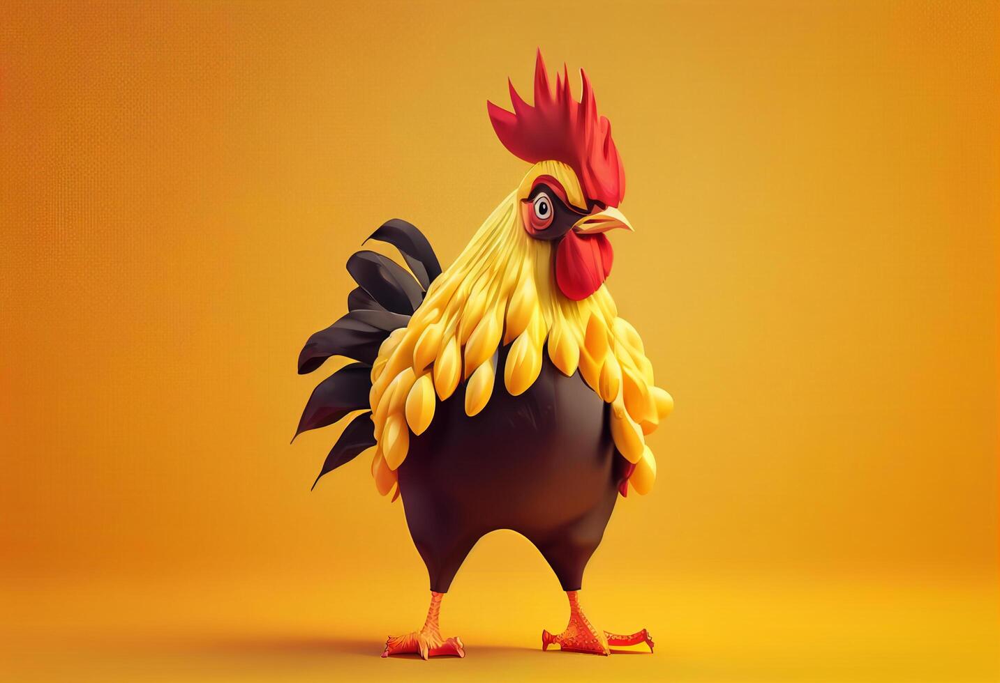 3d rendering of a rooster on a yellow background with copy space photo