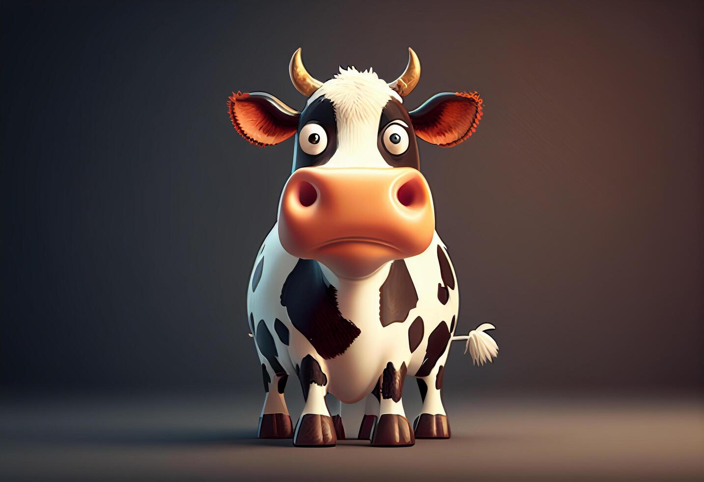 linda dibujos animados vaca aislado en oscuro antecedentes. 3d ilustración. generativo ai foto