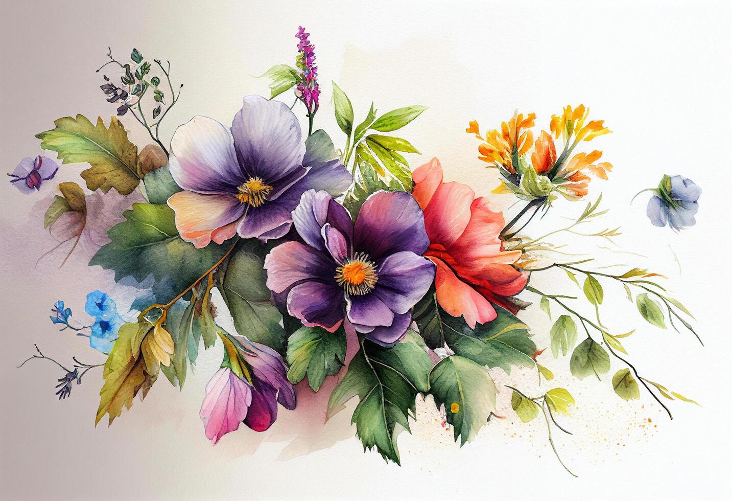 Beautiful floral composition with flowers. Hand drawn watercolor illustration. photo