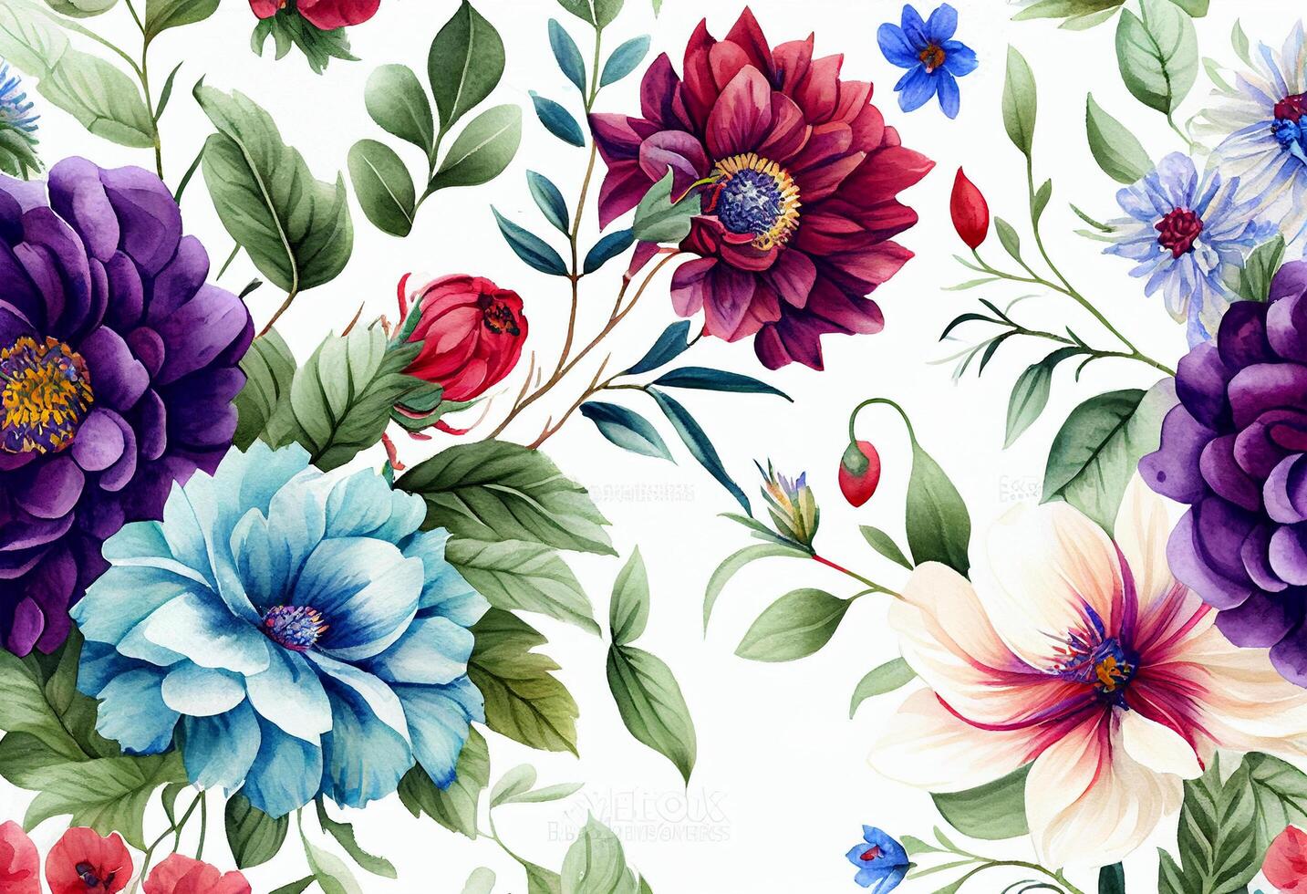 Seamless pattern with watercolor flowers. Hand-drawn illustration. photo