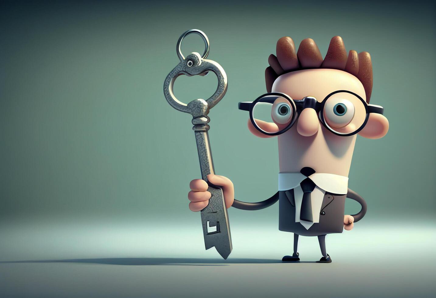 Real estate concept, Businessman holding a key in his hand. 3d cartoon illustration. photo