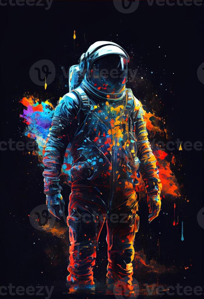 illustration of impasto, sci-fi, full-length, whole body portrait,anime character, Space astronaut. Universal pedestrian painting. Full color , black background photo