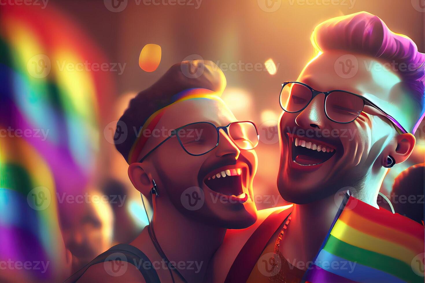 Generative AI illustration of Diversity young gay women and men with ...