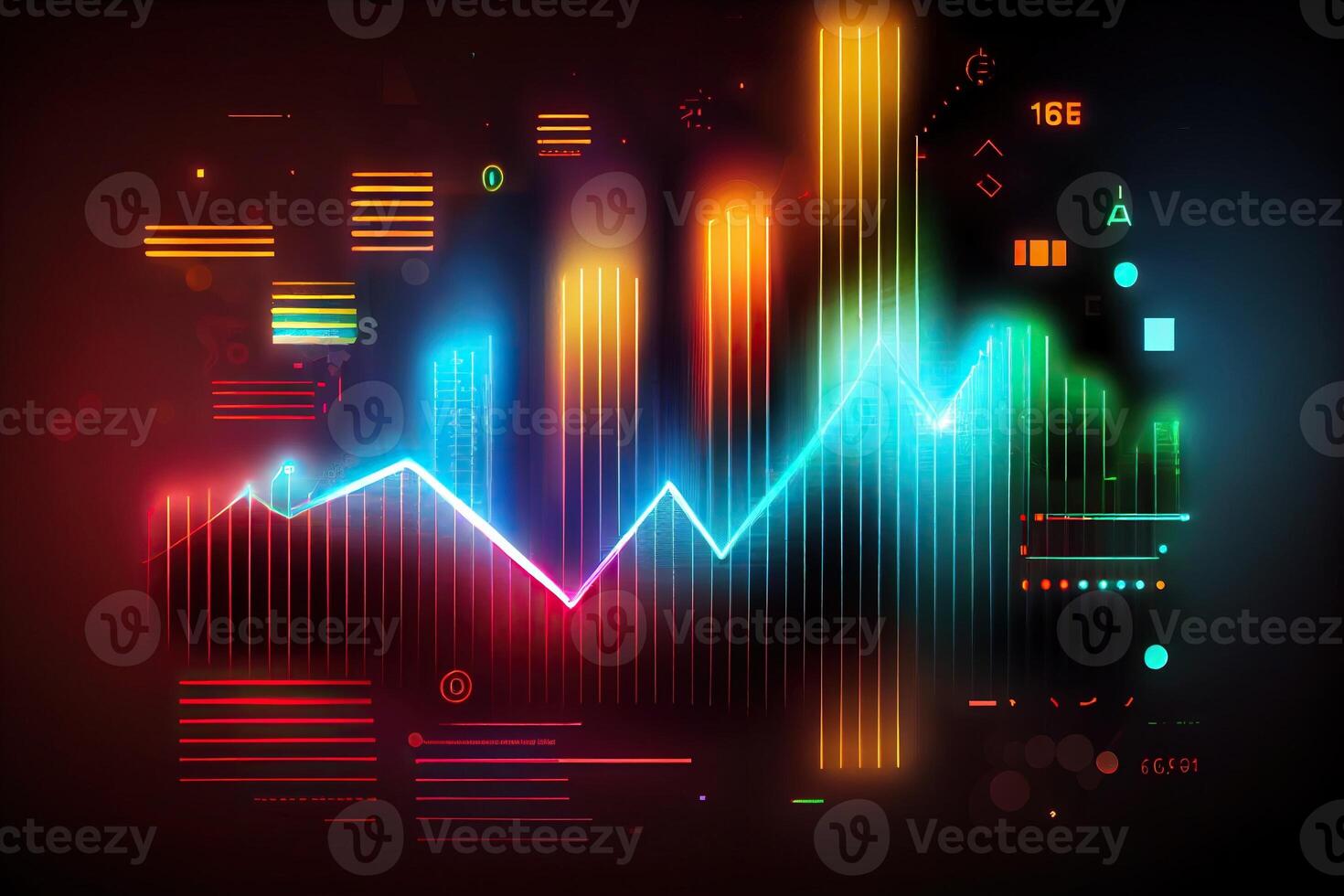 illustration of crypto market data, chart, silhouette crypto currency market, isometric, colorful gradient background photo
