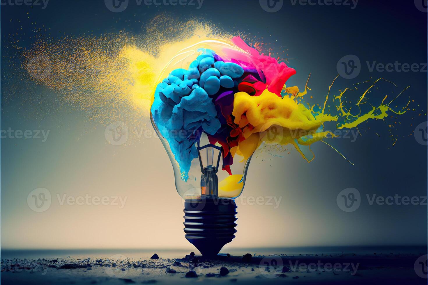 illustration of bright idea for business, education, star up growth, light bulbs on dark background, idea concept photo