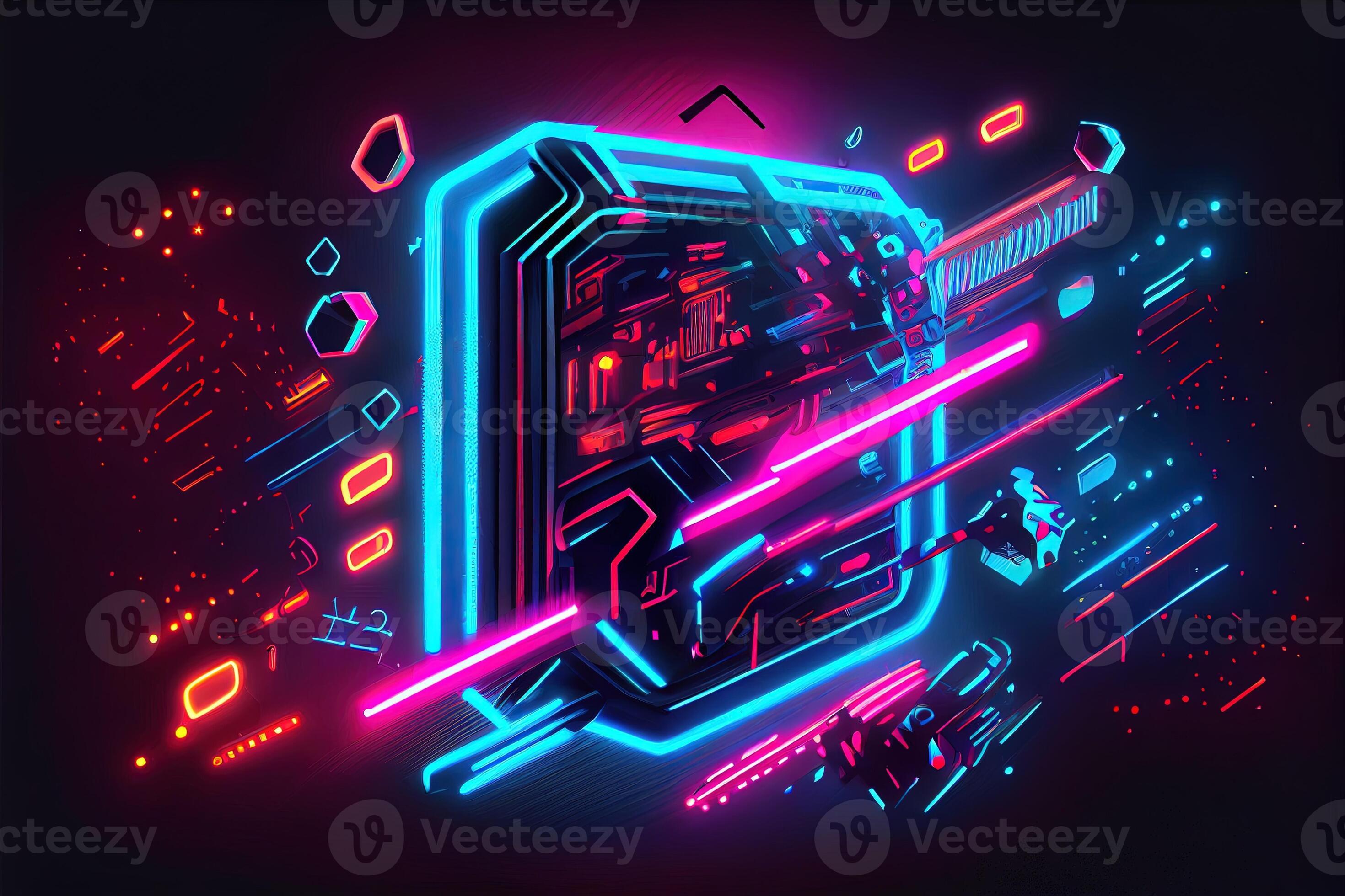 Generative AI illustration of gaming background, abstract cyberpunk style  of gamer wallpaper, neon glow light of scifi fluorescent sticks. Digitally  generated image 22694863 Stock Photo at Vecteezy