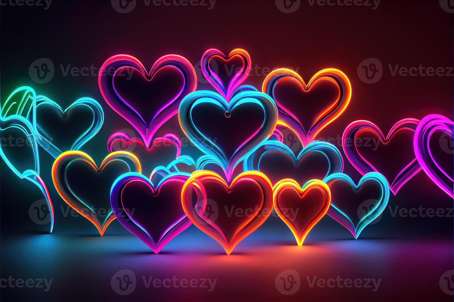 illustration of many glowing hearts - pink background for valentines day, love heart. Neural network generated art. Digitally generated image photo