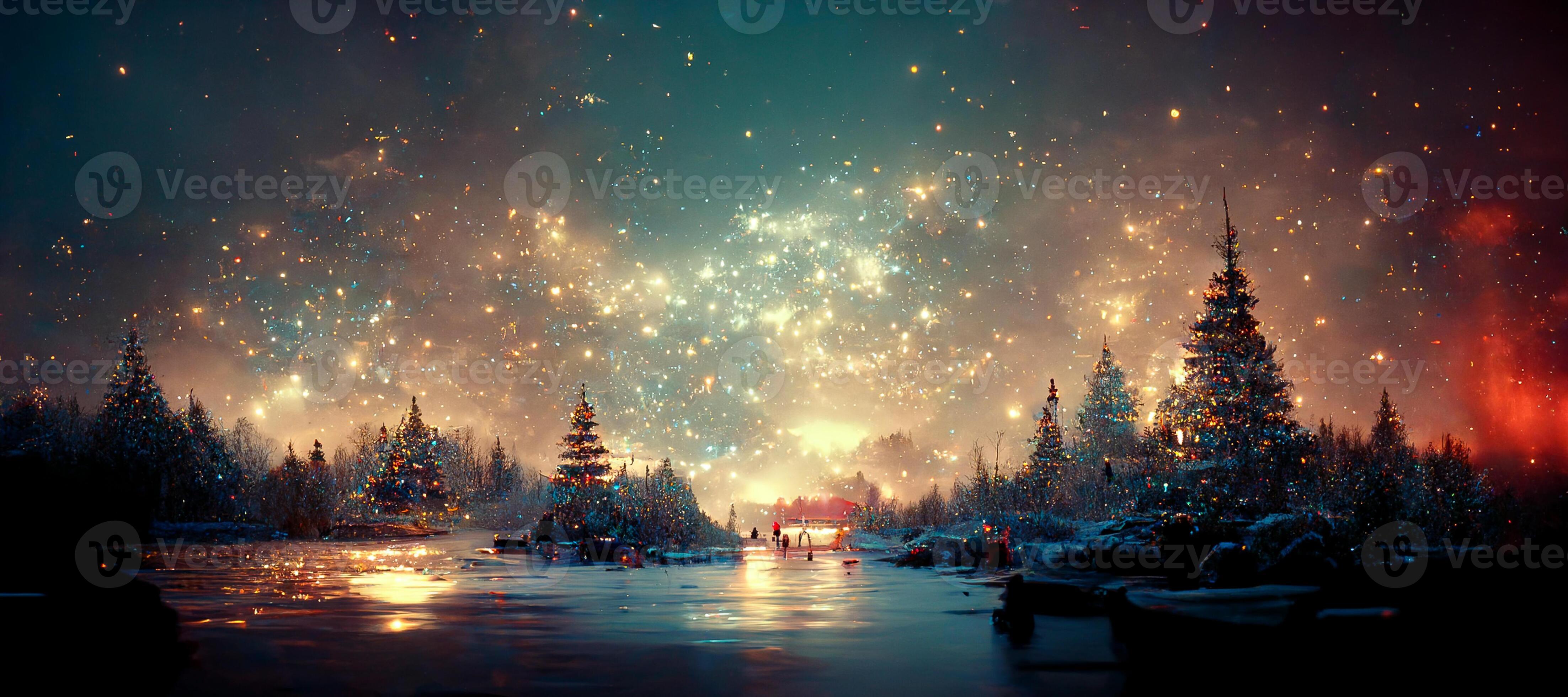 A beautiful Merry Christmas scene with a festive night snow background and  a winter landscape A Happy New Year and Christmas Wallpaper A Generative  AI digital illustration Stock Illustration  Adobe Stock