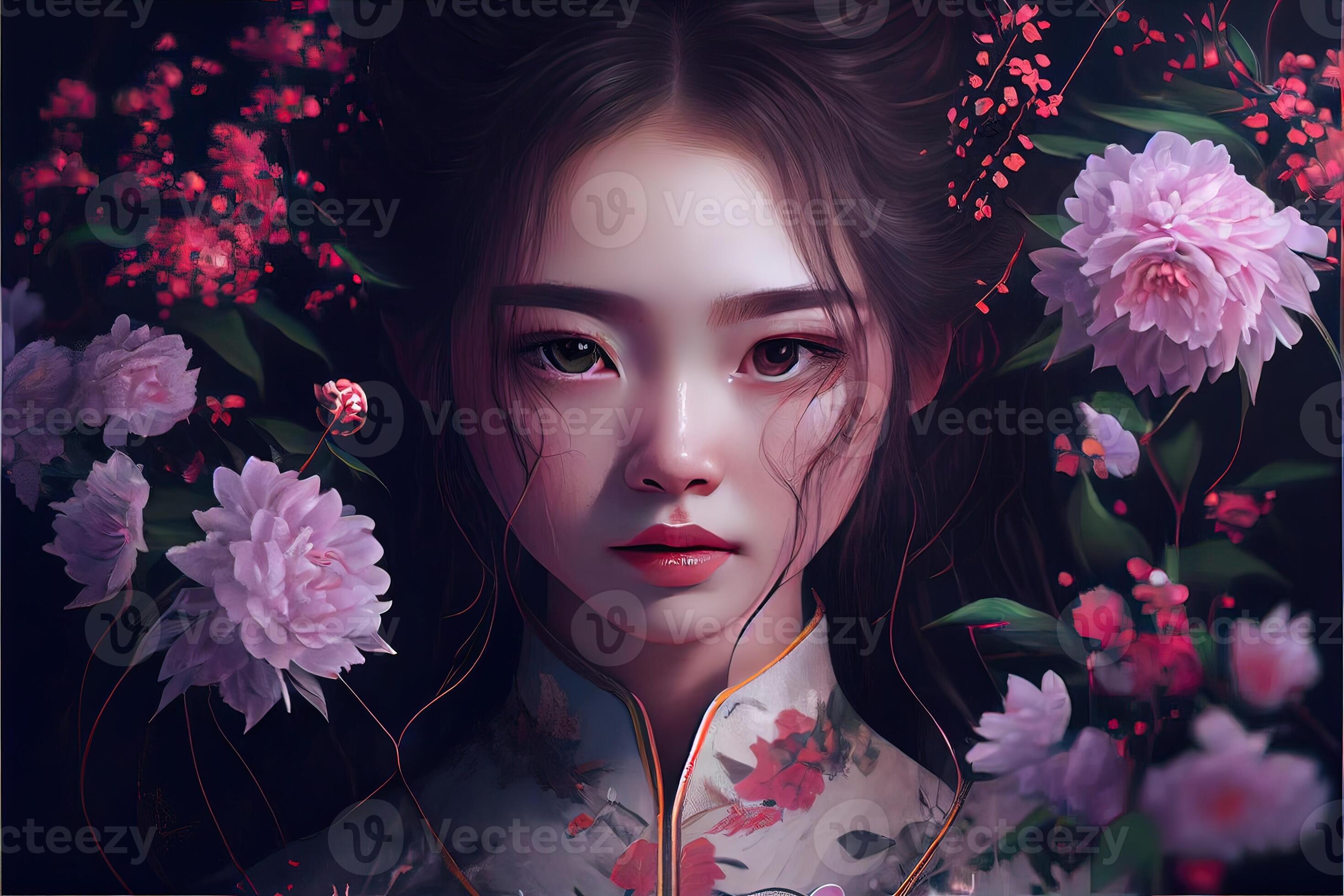 Digital paint asian girl