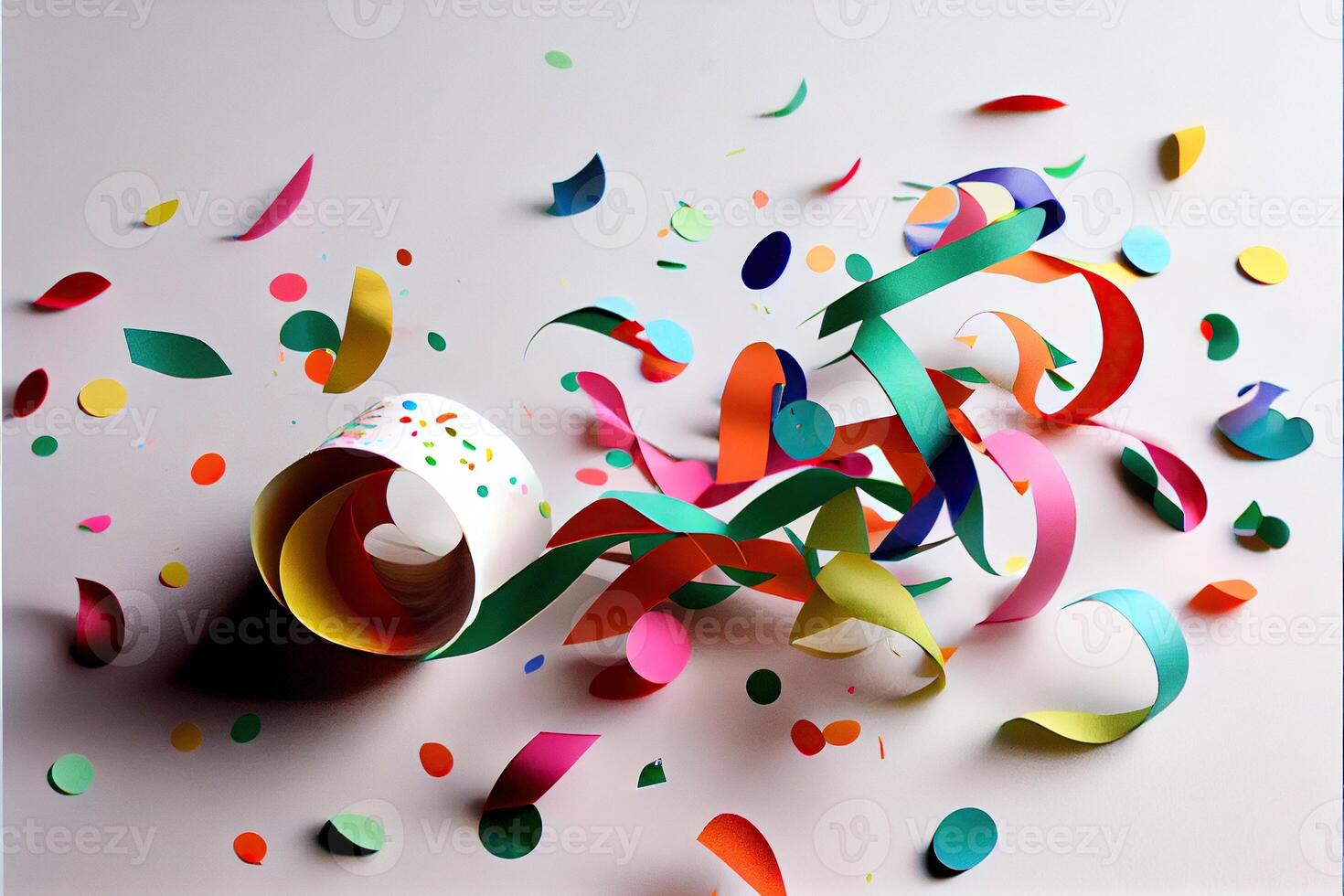 illustration of confetti and paper streamer as party decoration photo