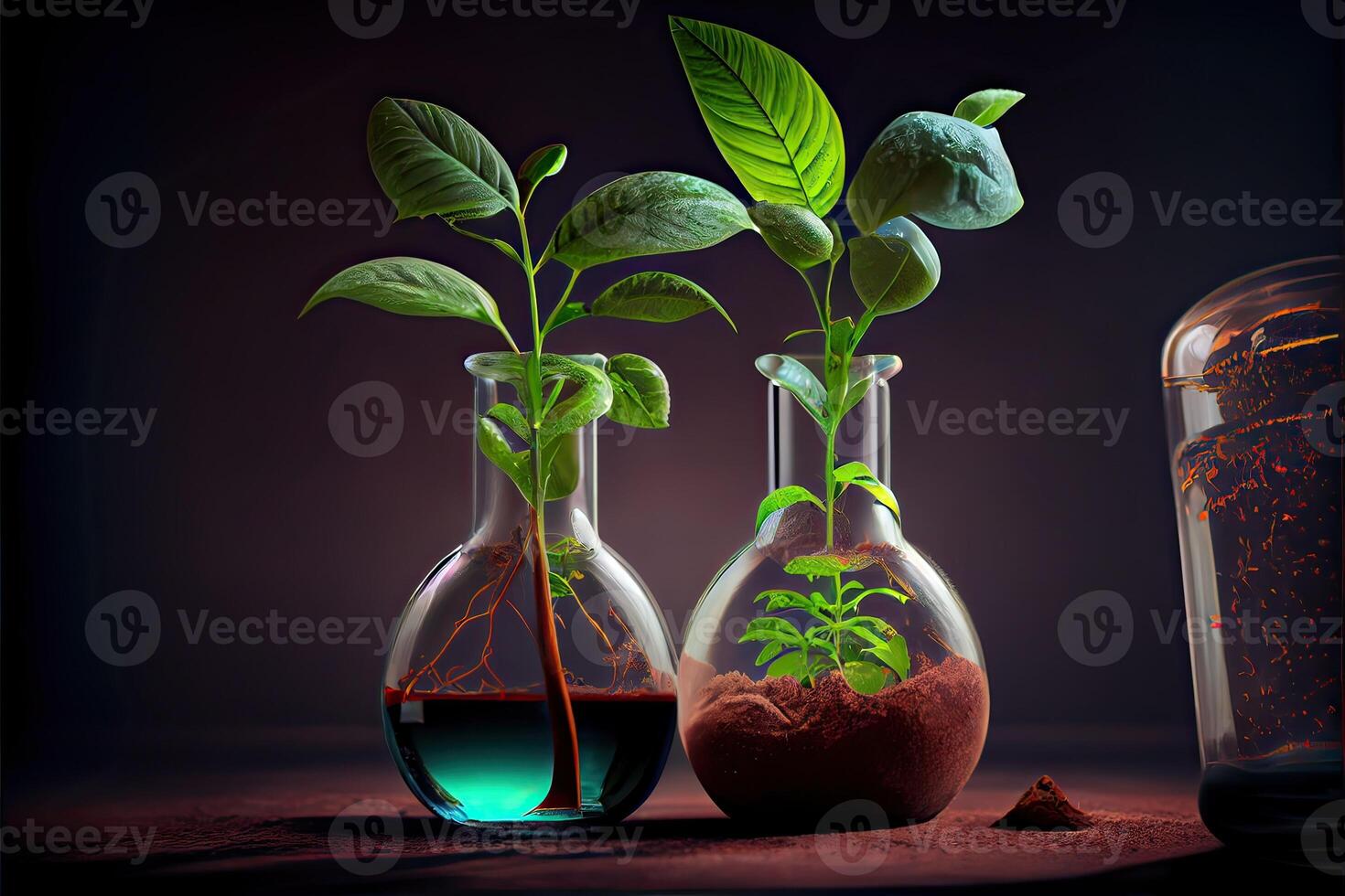 generativo ai ilustración de Ciencias y biotecnología concepto. creciente de planta en laboratorio foto