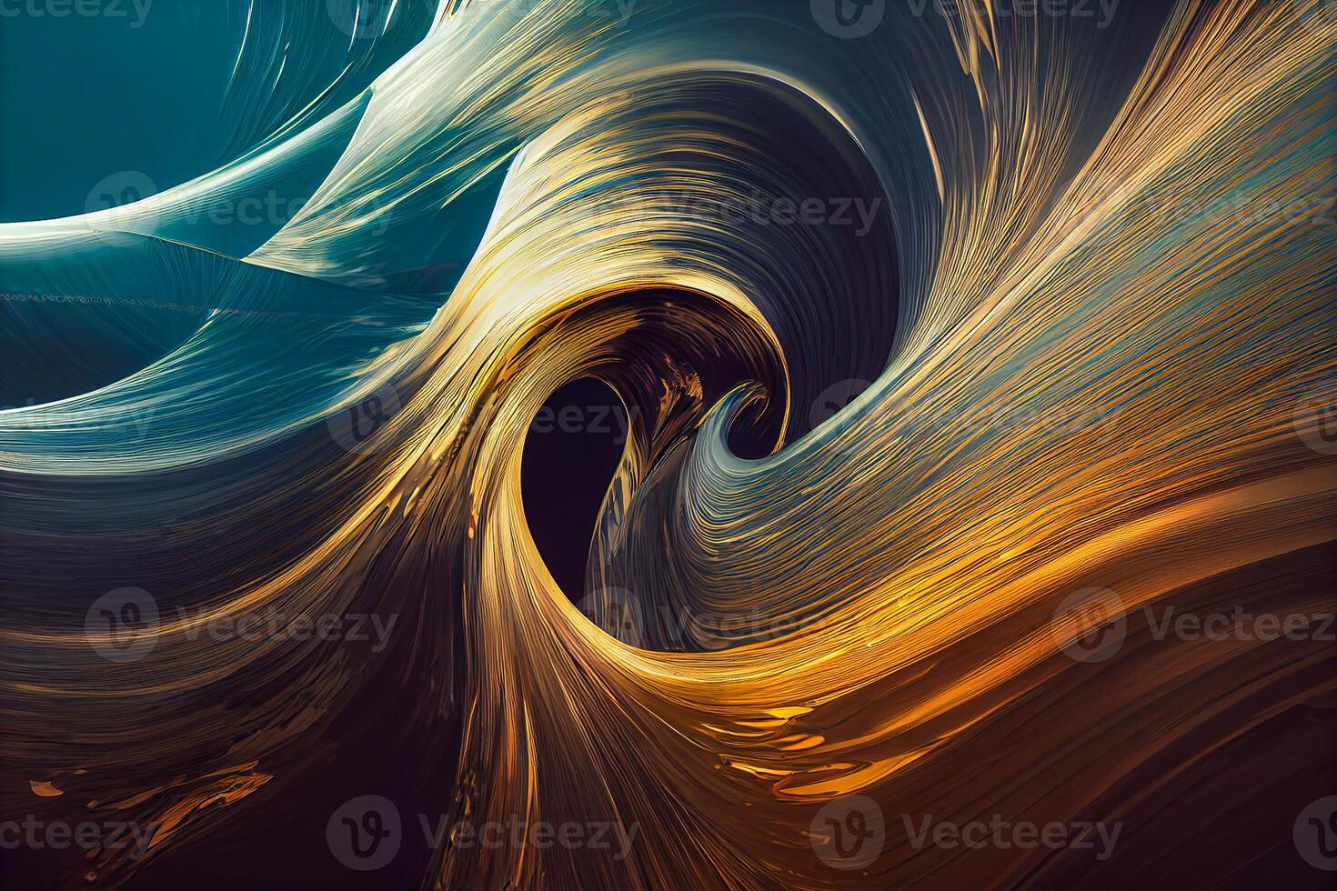 illustration of Swirling golden and blue. Acrylic Fluid Art. Dark blue waves in abstract ocean and golden foamy waves. Marble effect, abstract glistening golden solid liquid waves photo