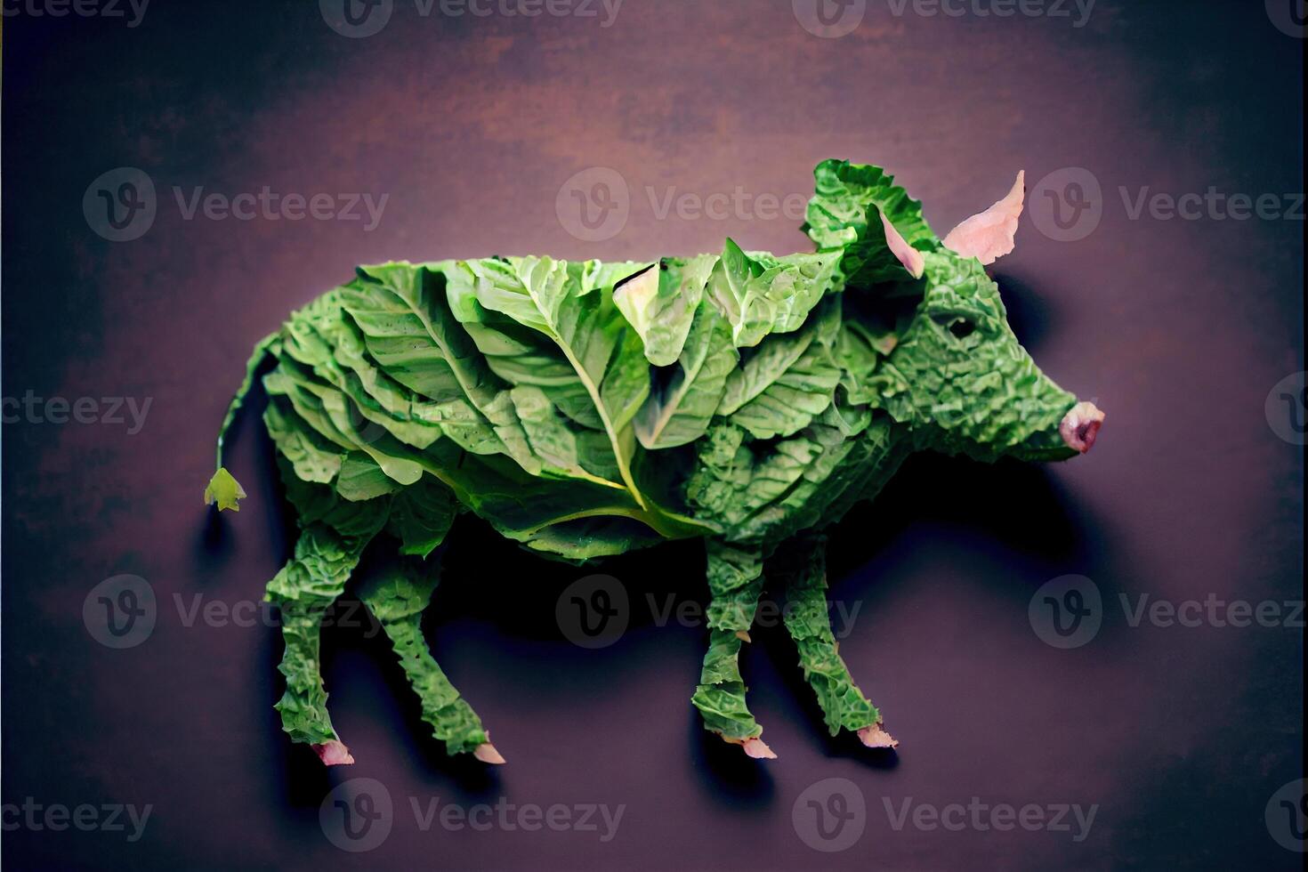 illustration of a cow made of fresh fruits and vegetables photo