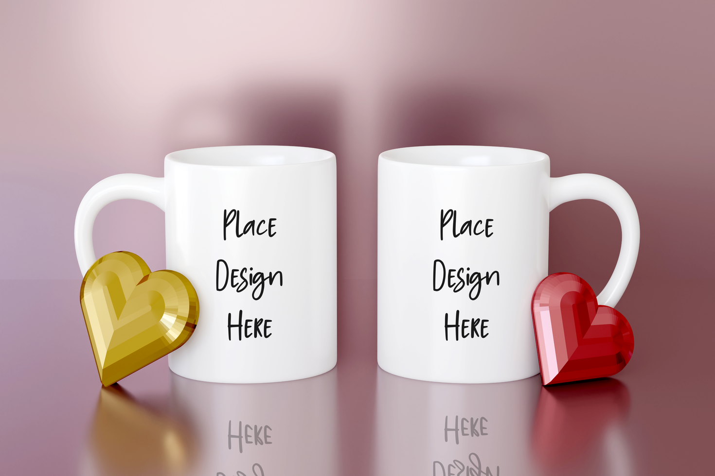 Valentines day mockup with 2 11oz mugs. Blank cup for advertising template psd