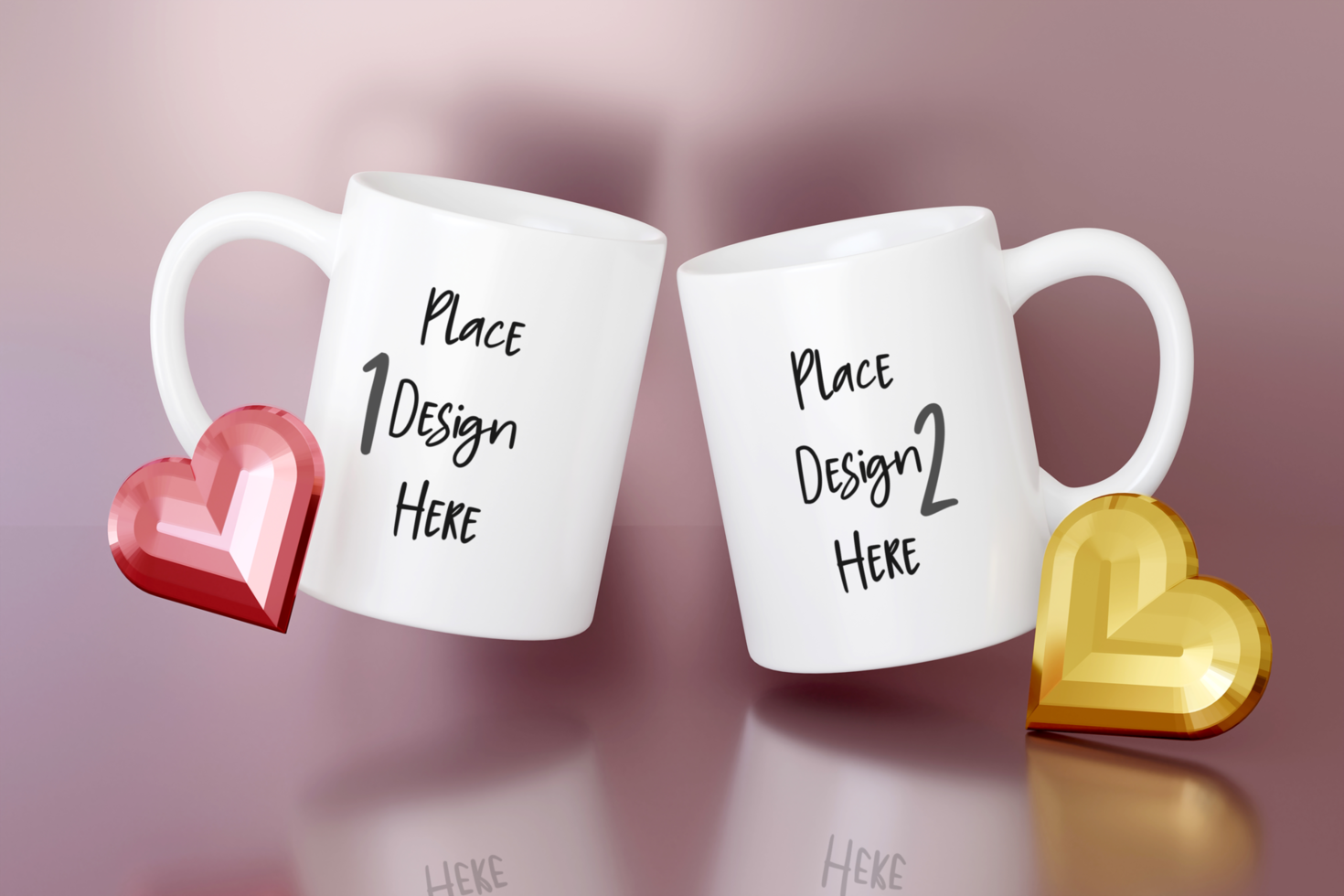 Mothers Day or Valentines mug mockup with hearts and pink background. Sublimation template presentation psd