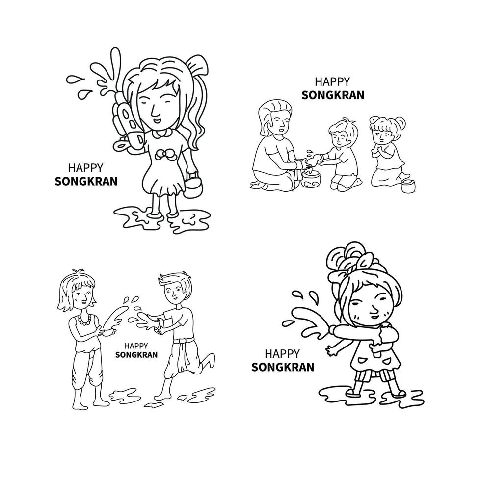 happy songkran festival line art vector