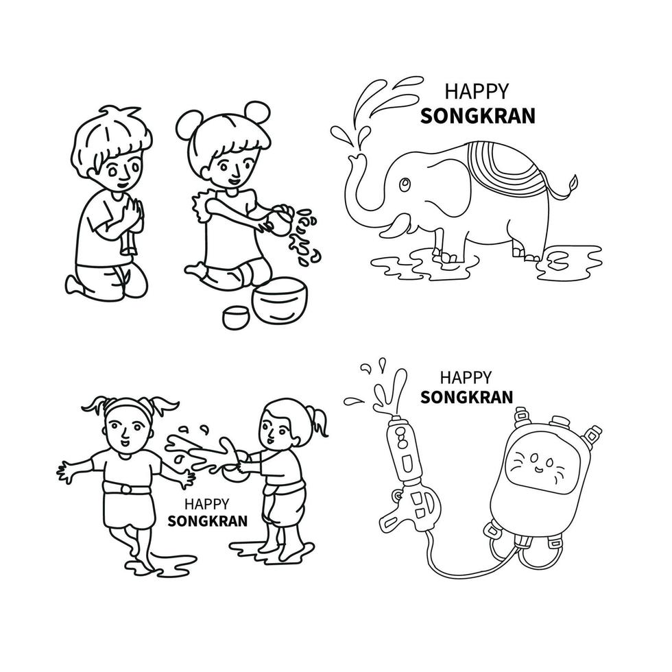 happy songkran festival line art vector