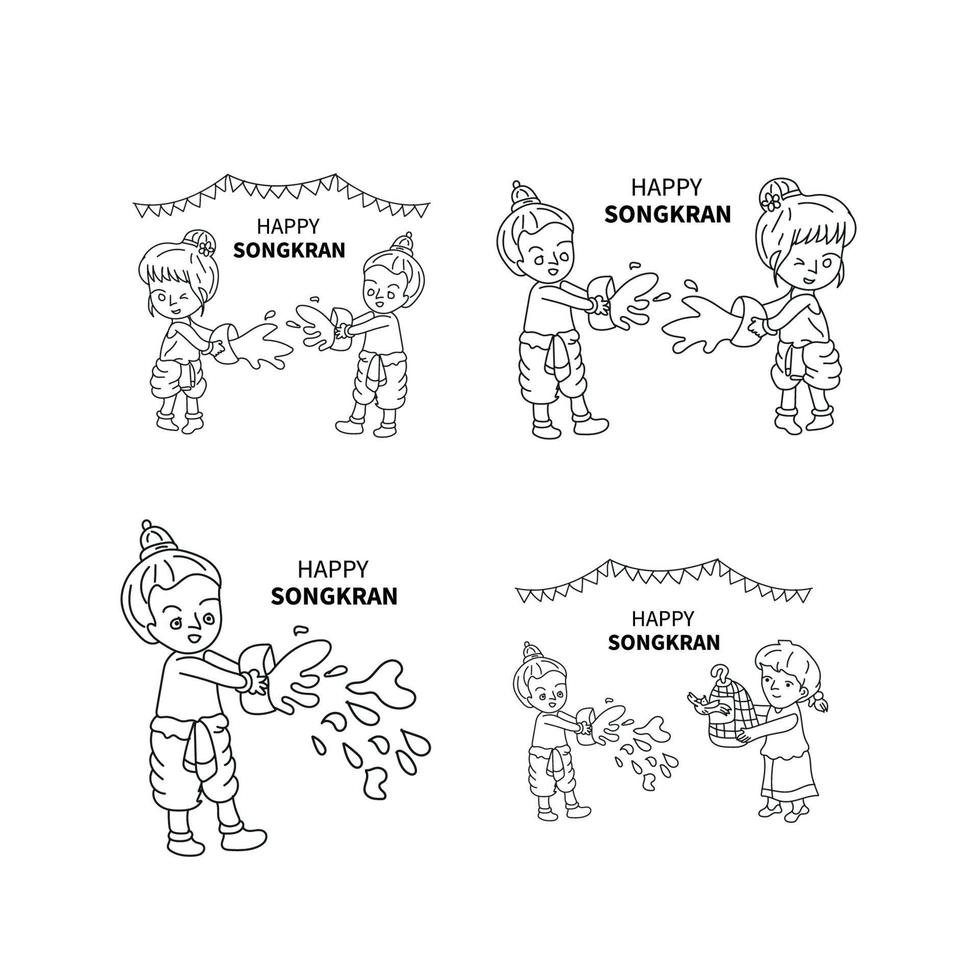 happy songkran festival line art vector