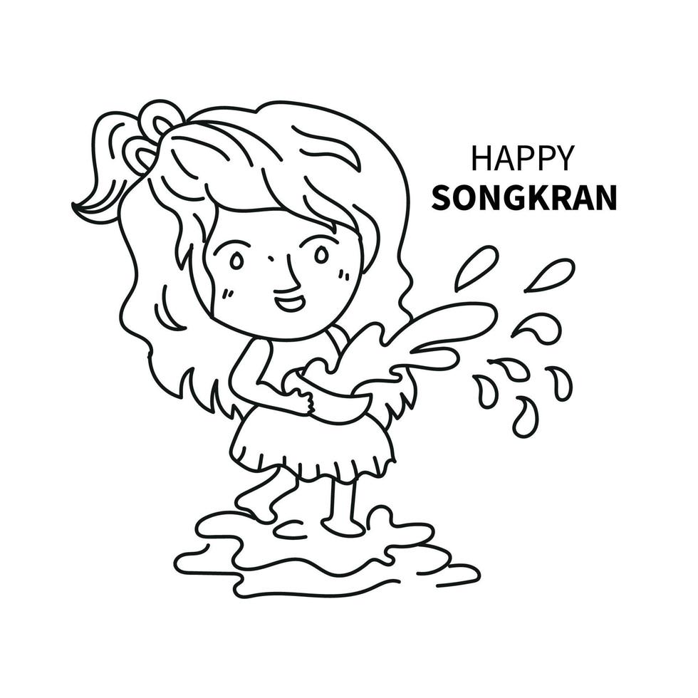 happy songkran festival line art vector