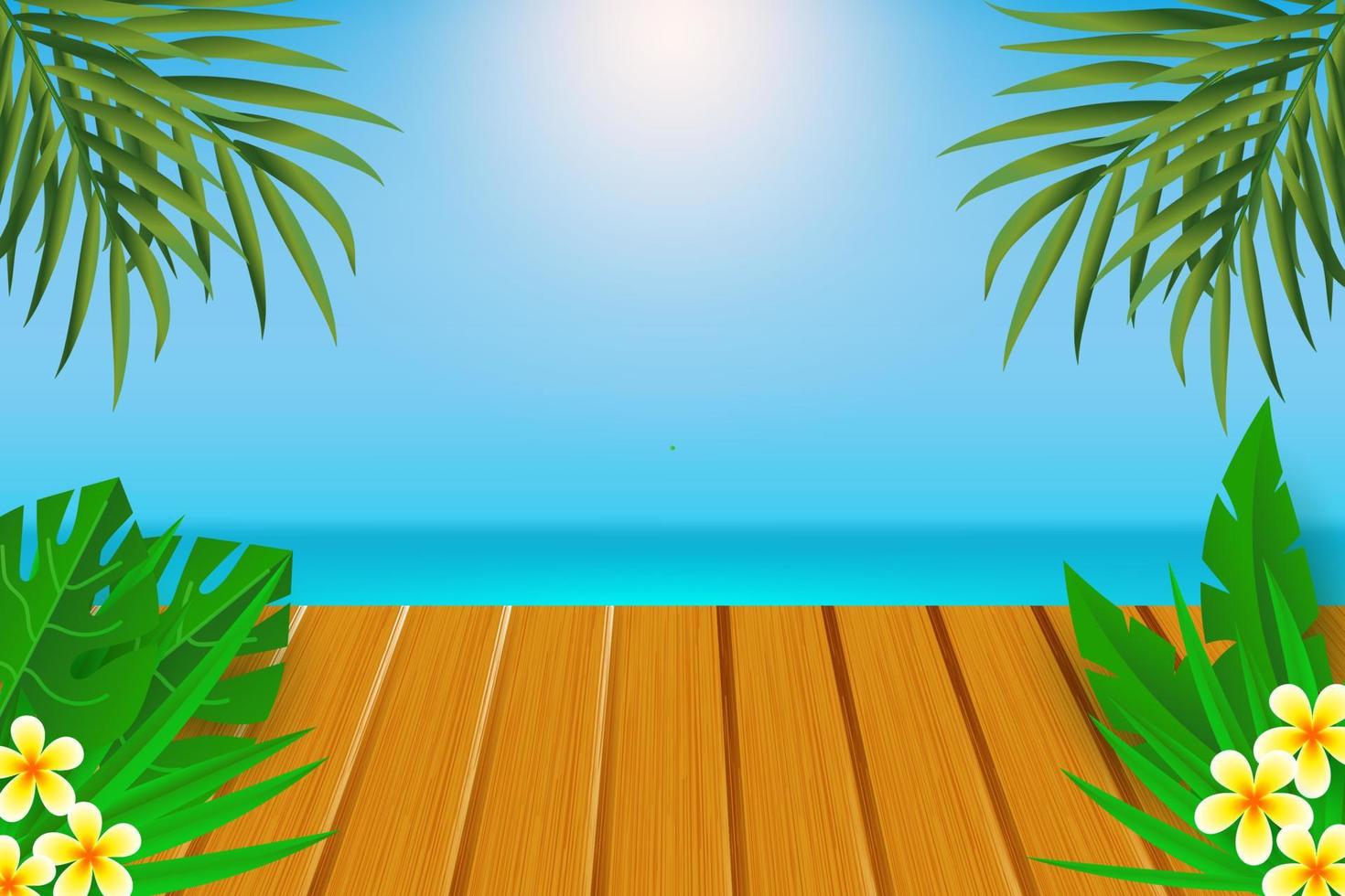 wood board with beach background vector