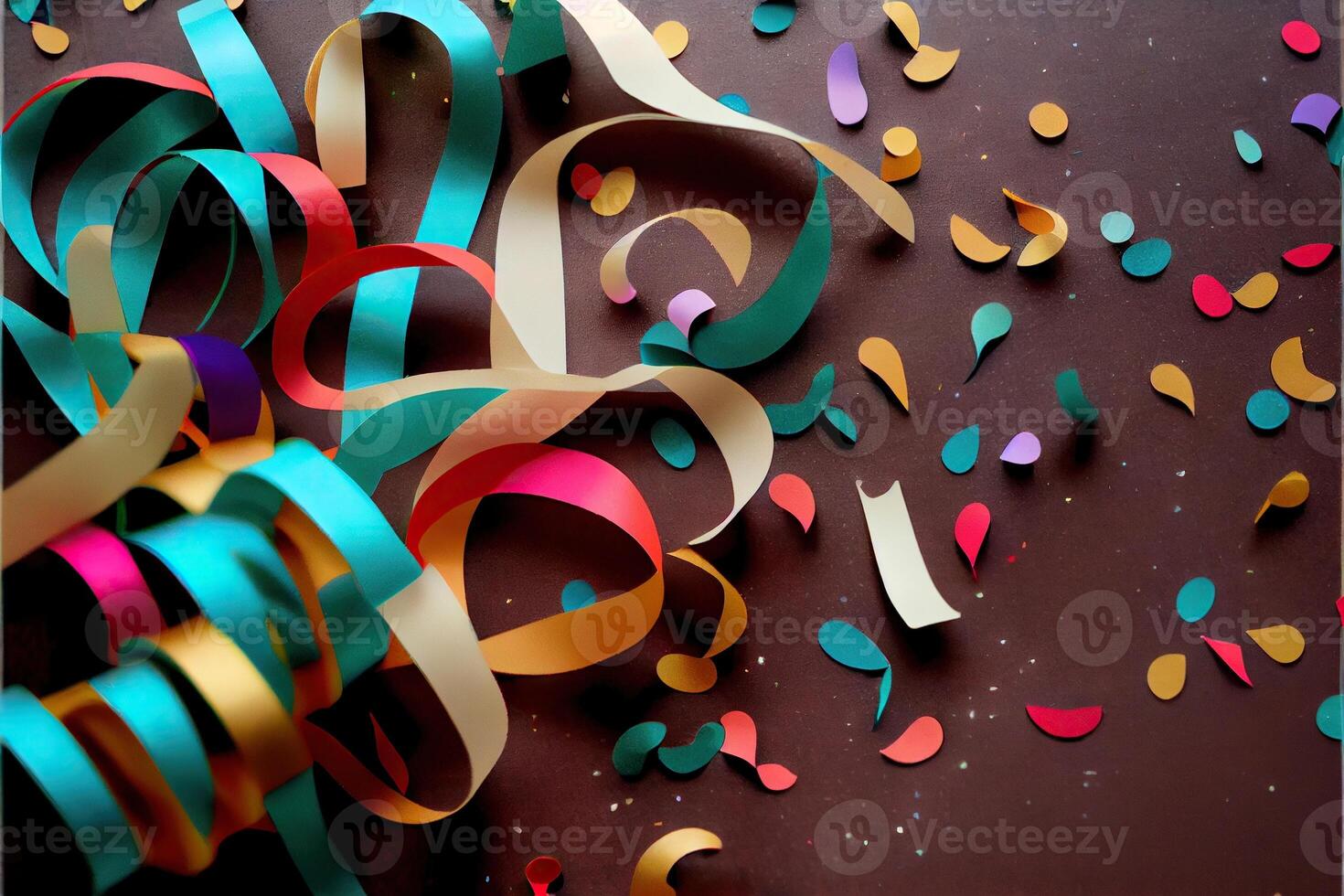 illustration of confetti and paper streamer as party decoration photo