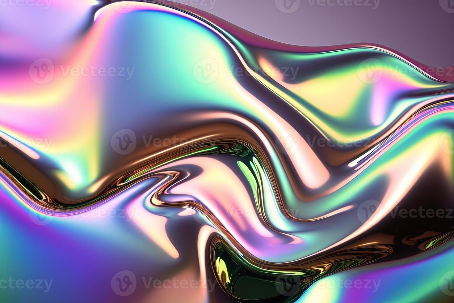 illustration of holographic liquid background. Holographic iridescent backdrop. Pearlescent gradient and foil effect for design prints. Rainbow metal photo