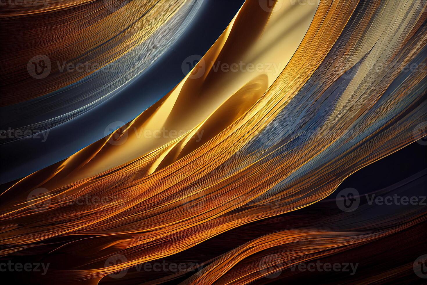illustration of Swirling golden and blue. Acrylic Fluid Art. Dark blue waves in abstract ocean and golden foamy waves. Marble effect, abstract glistening golden solid liquid waves photo