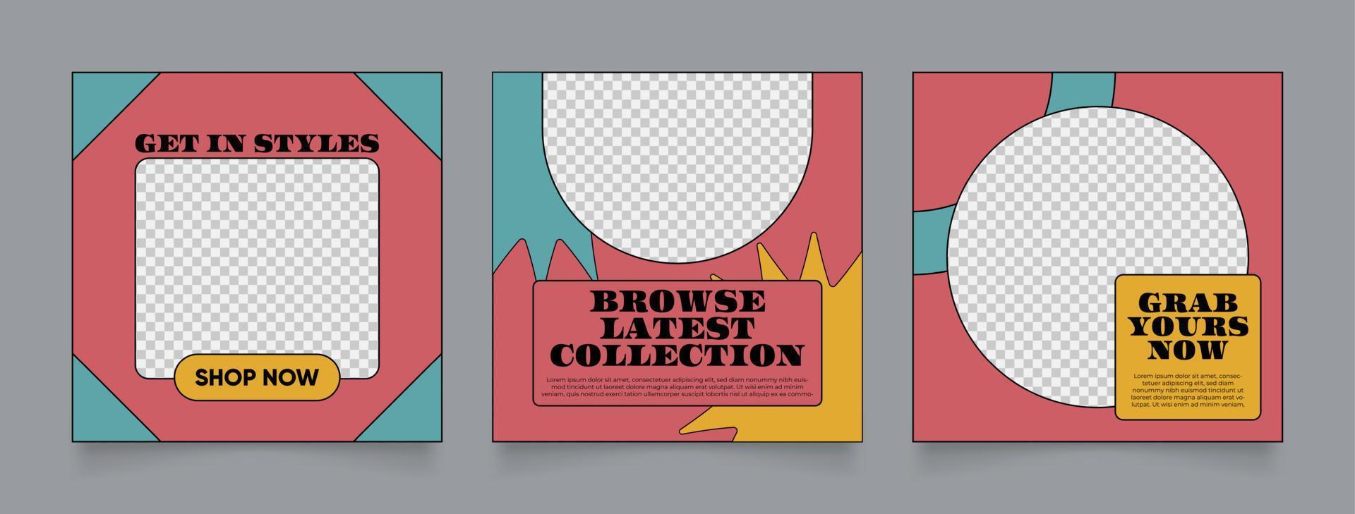 social media template banner fashion sale promotion in retro colorful color vector