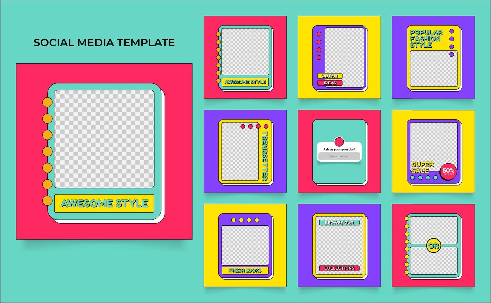 social media template banner fashion sale promotion in retro colorful color vector