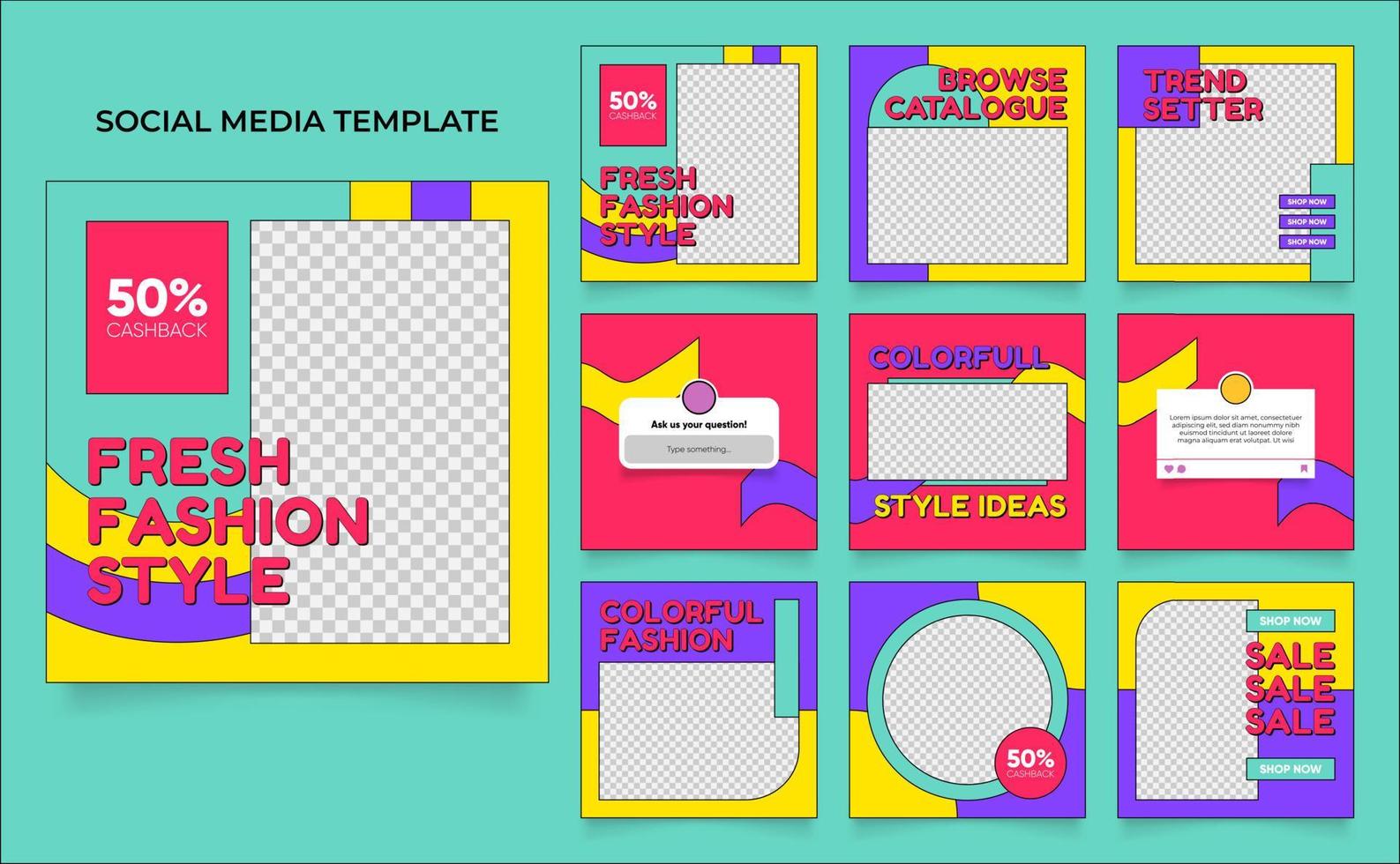 social media template banner fashion sale promotion in retro colorful color vector