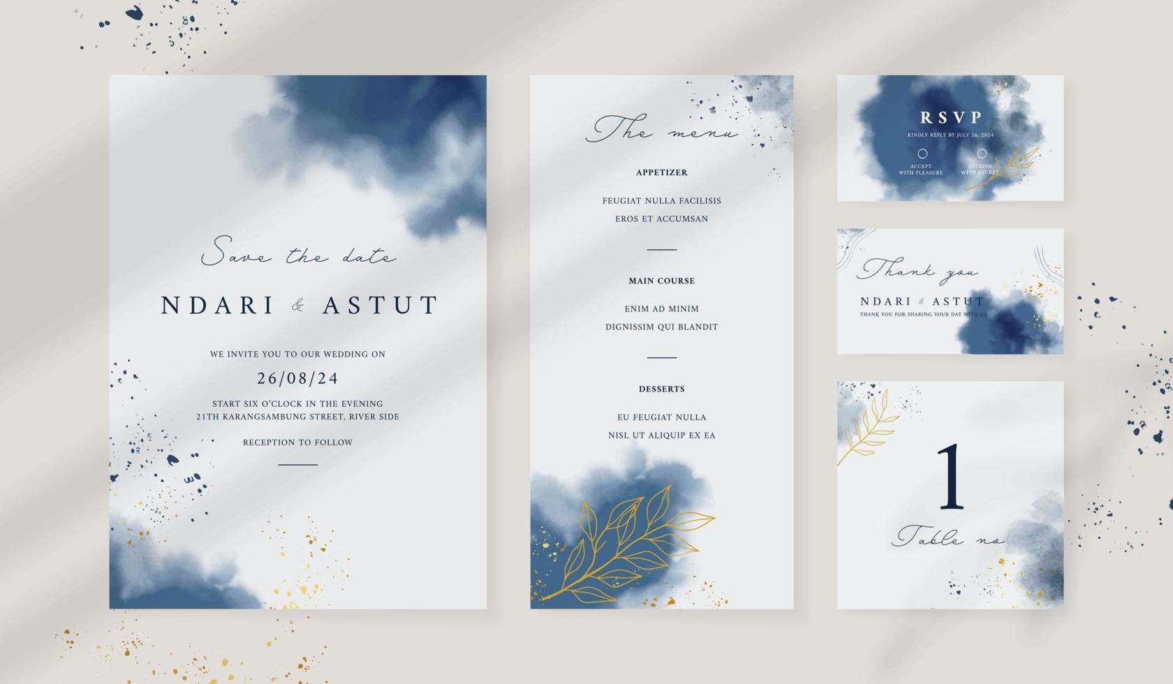 resumen acuarela Boda invitación modelo. conjunto de Boda papelería. lujo tarjeta y póster antecedentes. vector