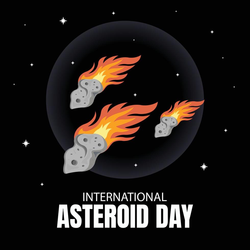 illustration vector graphic of three burning asteroids hurtling through space, perfect for international day, international asteroid day, celebrate, greeting card, etc.