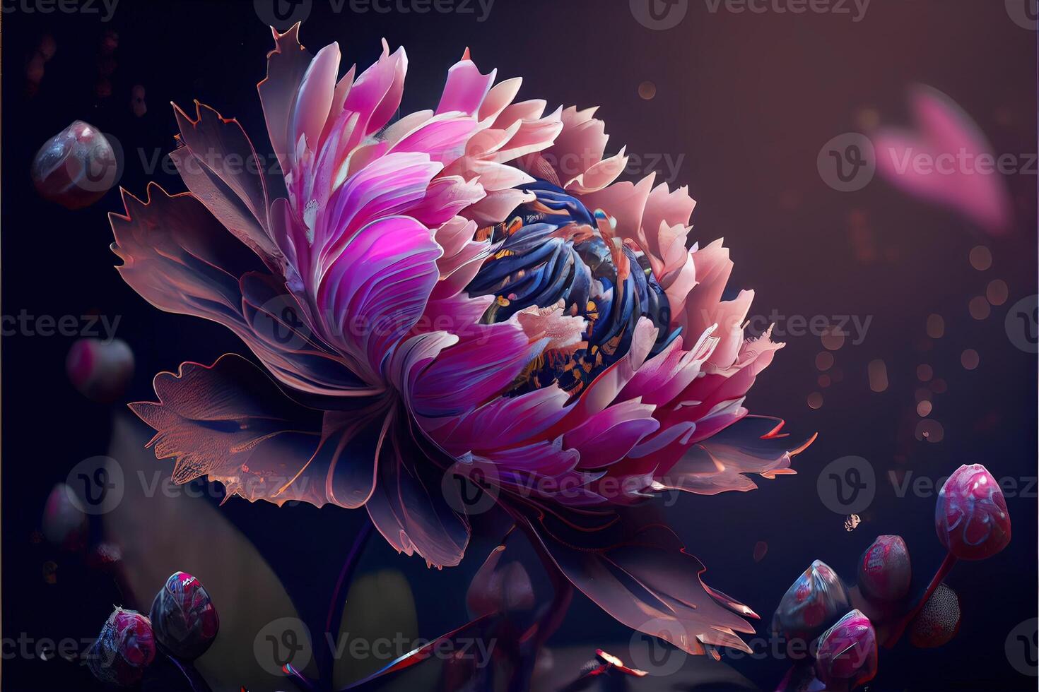 illustration of flowers concept art. Chinese digital art, style and background. Retro texture. Close focus. photo