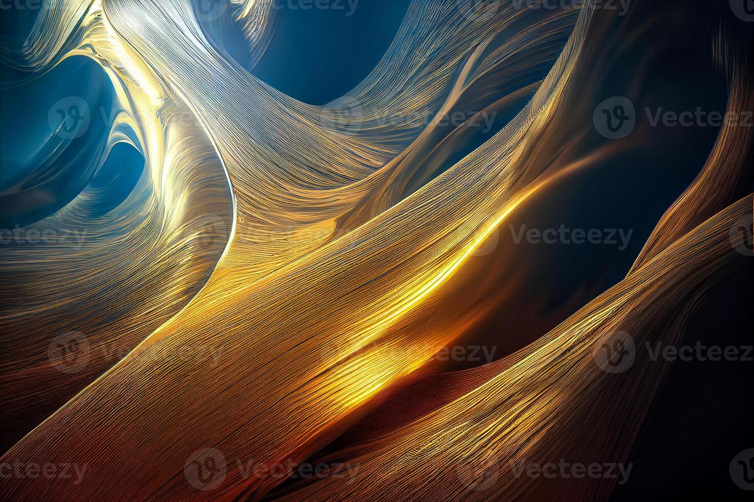 illustration of Swirling golden and blue. Acrylic Fluid Art. Dark blue waves in abstract ocean and golden foamy waves. Marble effect, abstract glistening golden solid liquid waves photo