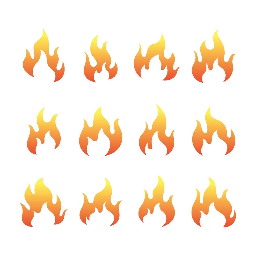 set of orange and red flames vector illustration