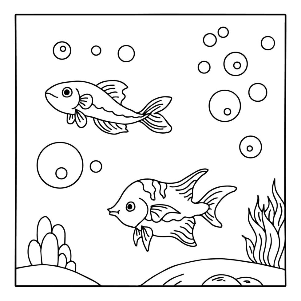 Design Aqua Fish Coloring Page Outline Art vector