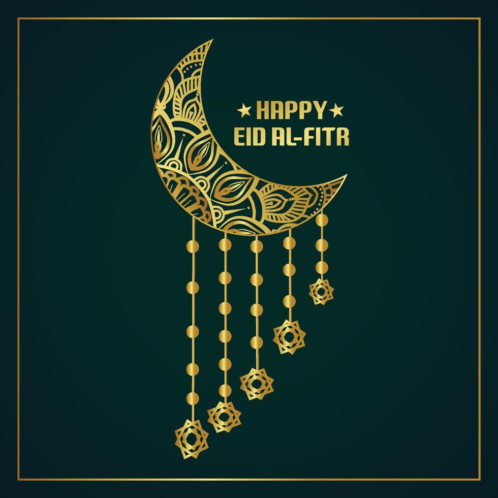 Arabic traditional Ramadan Kareem eastern lanterns garland. Muslim ornamental hanging golden lanterns, stars and moon vector illustration. Islamic oriental garland. Muslim holiday lantern traditional