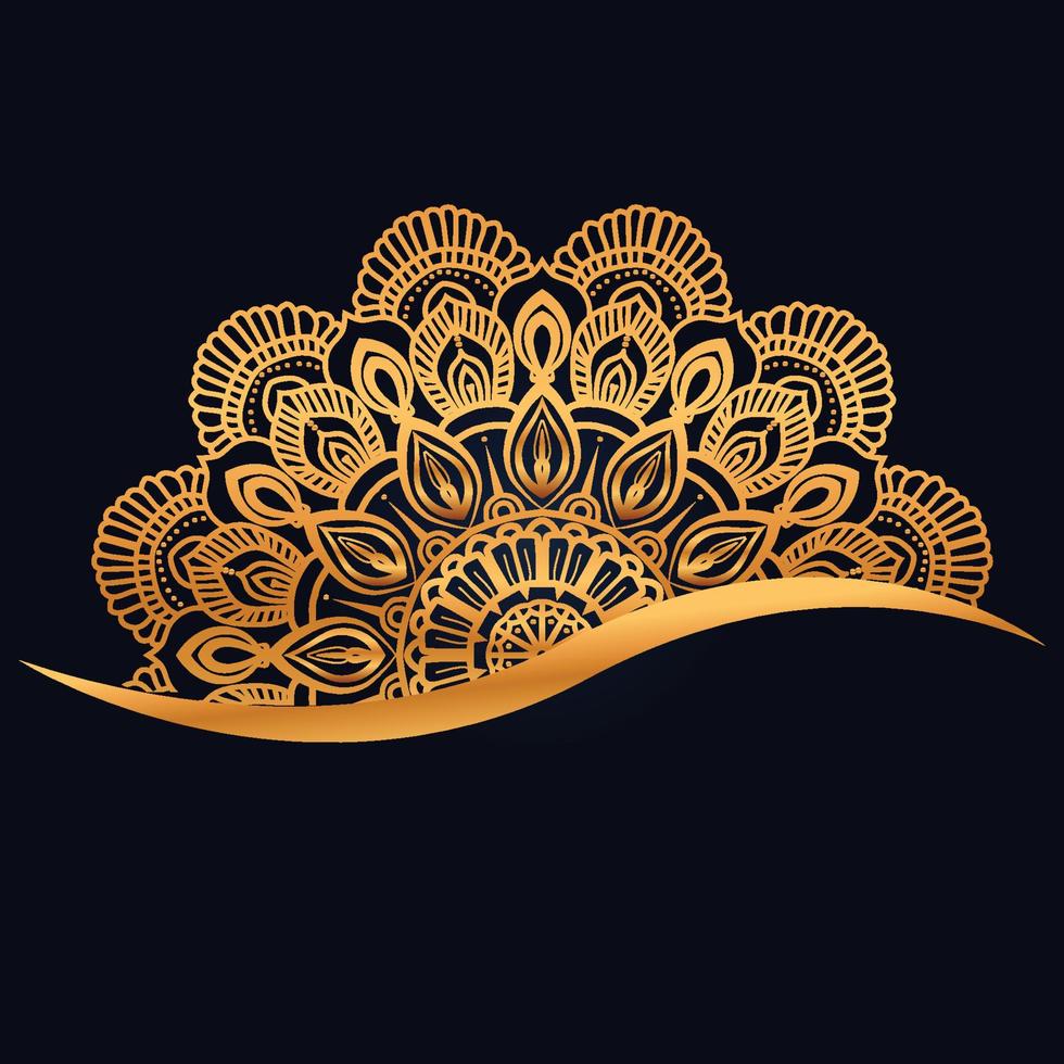 Luxury mandala design with golden ornaments on black background Title for islamic design vector