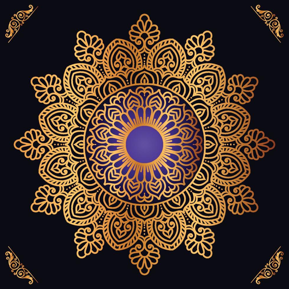 Luxury mandala design with golden ornaments on black background Title for islamic design vector