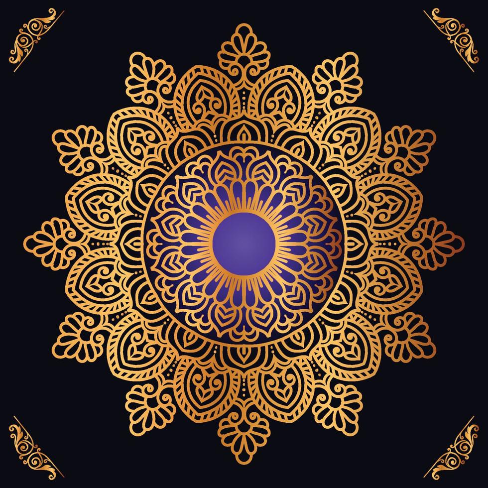 Luxury mandala design with golden ornaments on black background Title for islamic design vector